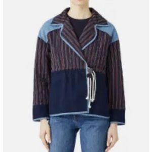 Tanya Taylor Denim Viv Wrap Front Quilted Patch Work Jacket